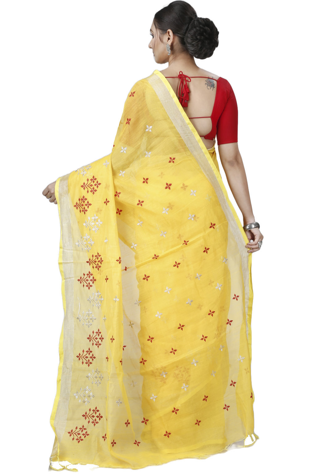 Yellow Blended Cotton Tamasi Hand Loom Saree (1211)